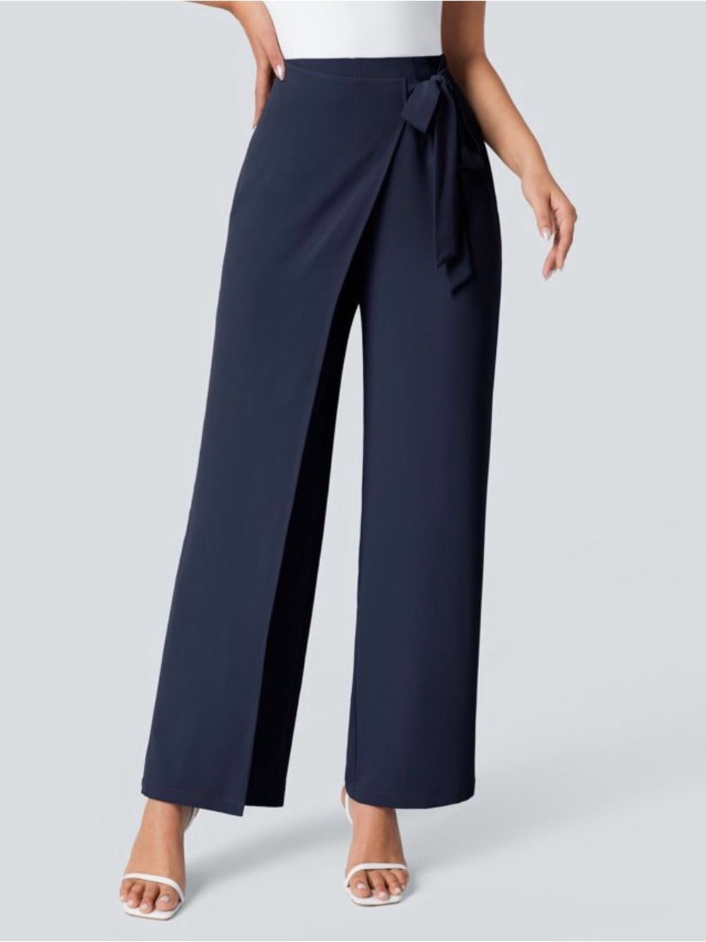 NWT HALARA Flex High Waisted Wide Leg Tie-Side Work Pants in Peacoat XL petite